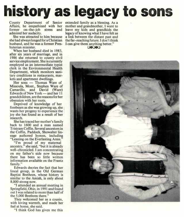 Newspaper article about Lorraine Frantz Edwards publication